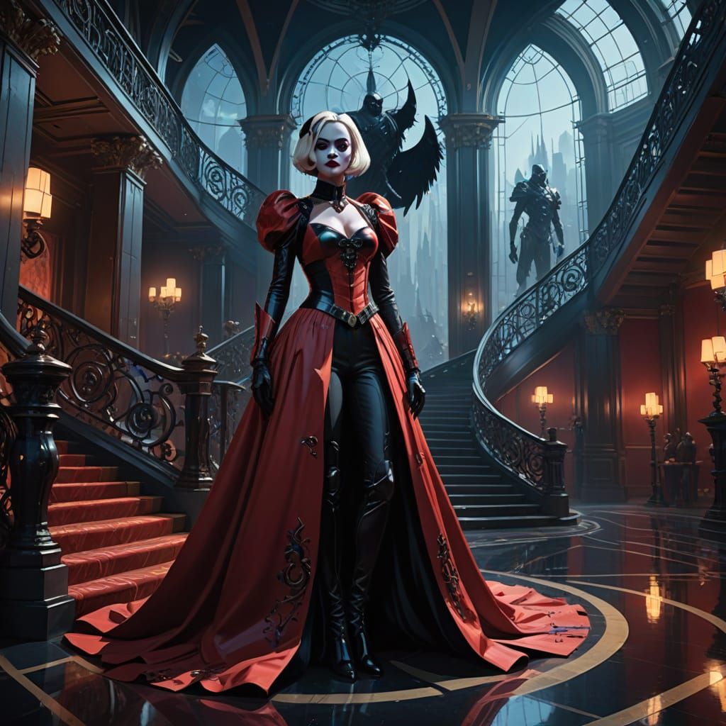 Gothic Princess Reigns in Crimson and Ebony Splendor
