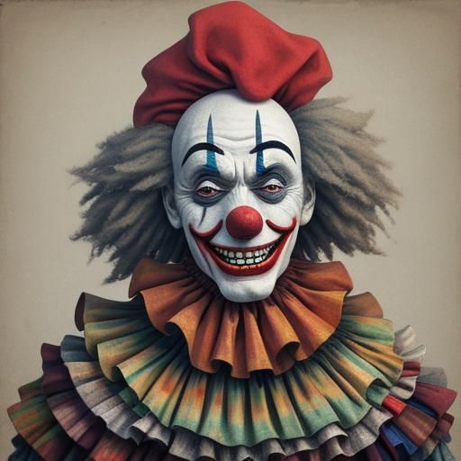 Sad Clown in Surreal Circus Landscape