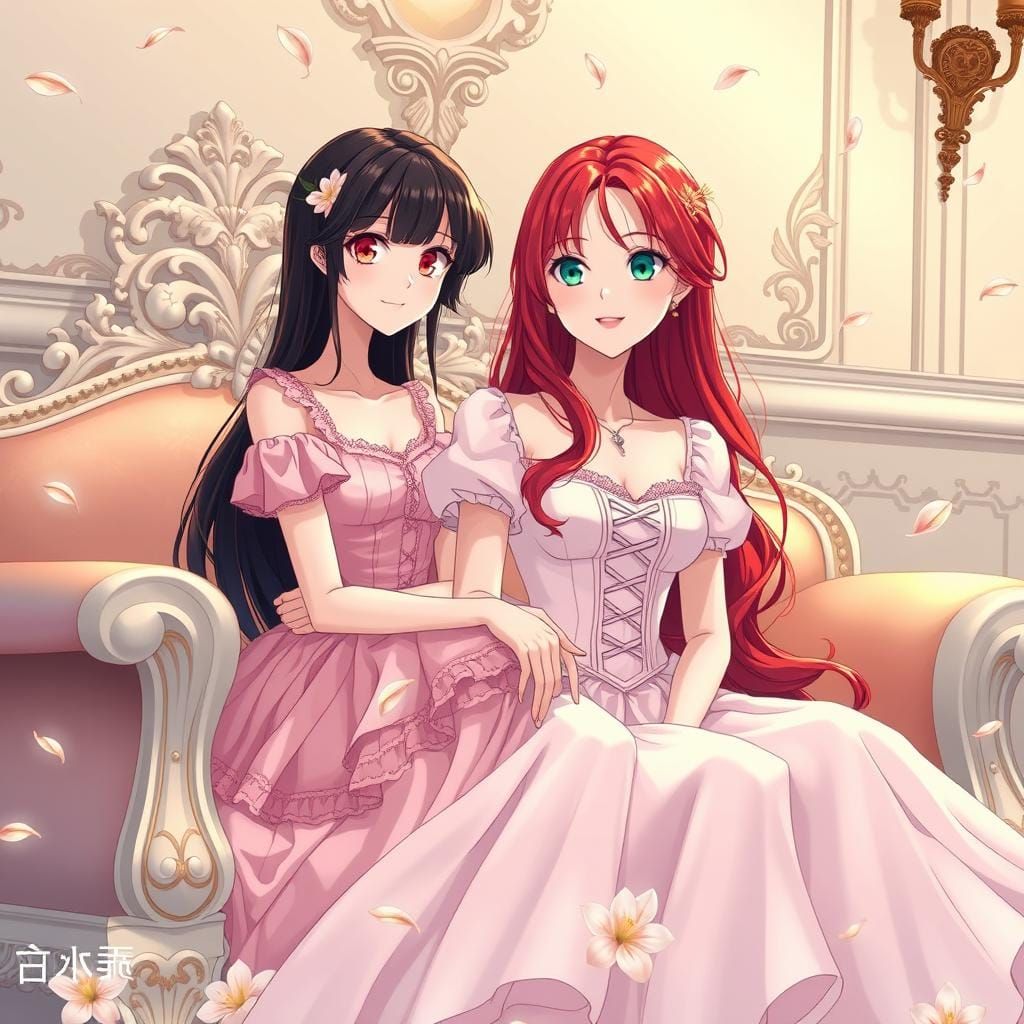 Anime Girls' Tea Party with Lily Petals