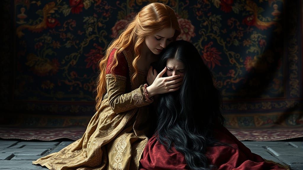 Regal Tudor Women Show Kindness in a Haunting Moment