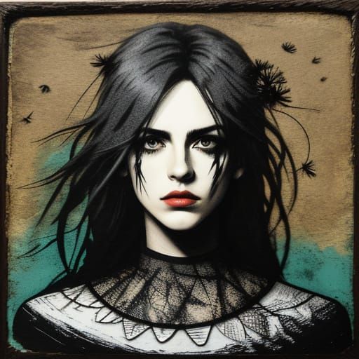 Distressed Dandelion Landscape in Grunge Fusion Style