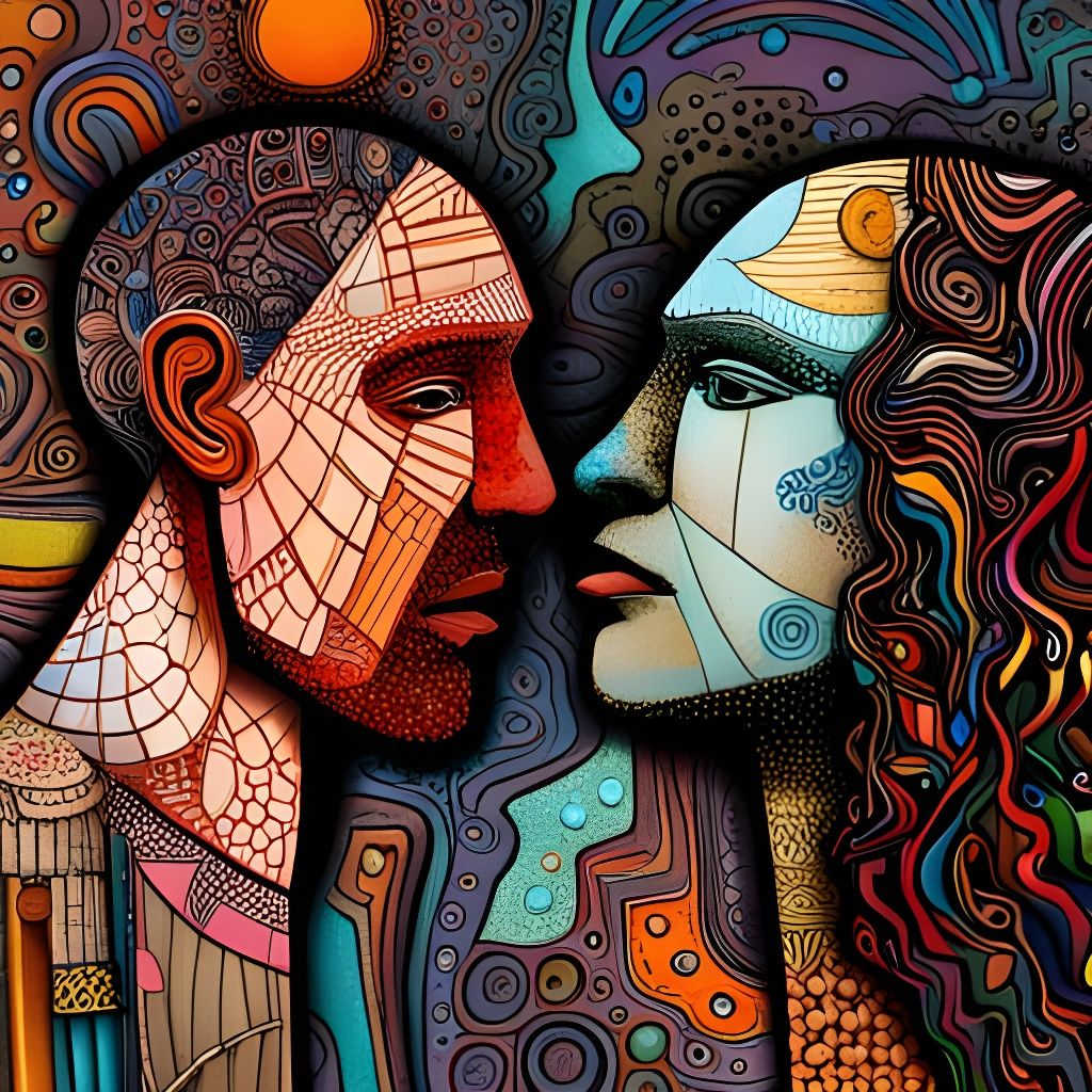 Colorful Collage Art of Two Faces