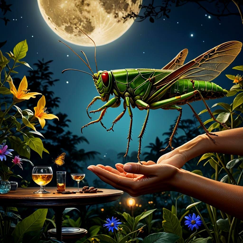 golden full moon - a giant grasshopper with jumping legs