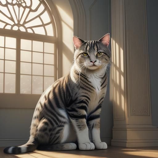 Elegant Cat with Big Eyes in Ornate Window