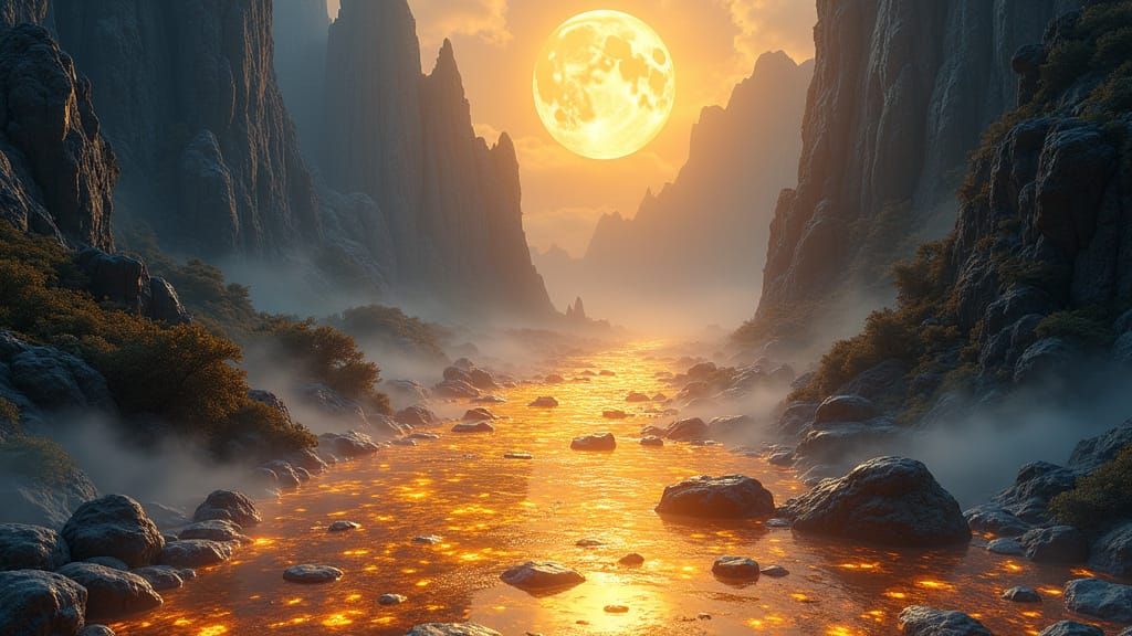 Golden Pathway Through Glass Valley Under Full Moon