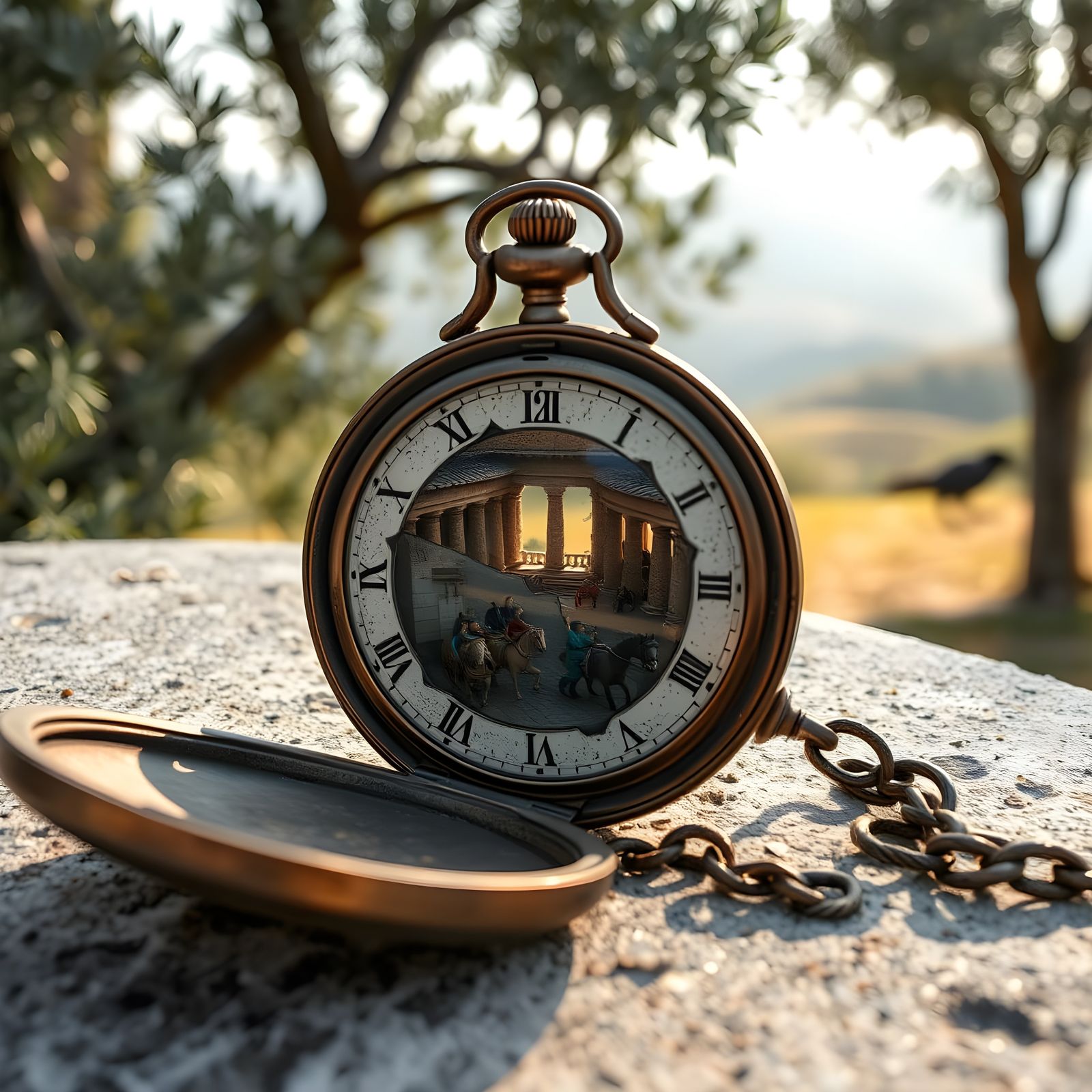 Miniature Roman Colosseum Inside Broken Pocket Watch