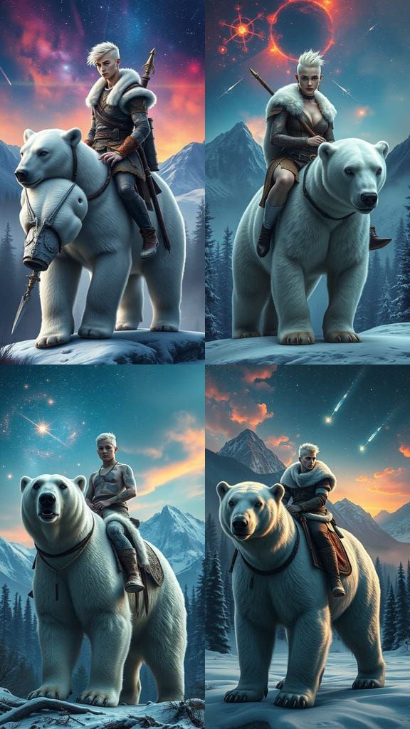 Punk Model on Polar Bear, Hyper-Realistic Digital Art