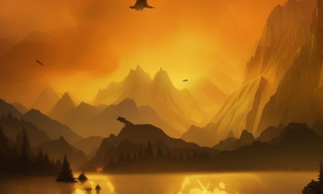 Epic Mountains and Fires in a Dramatic Landscape
