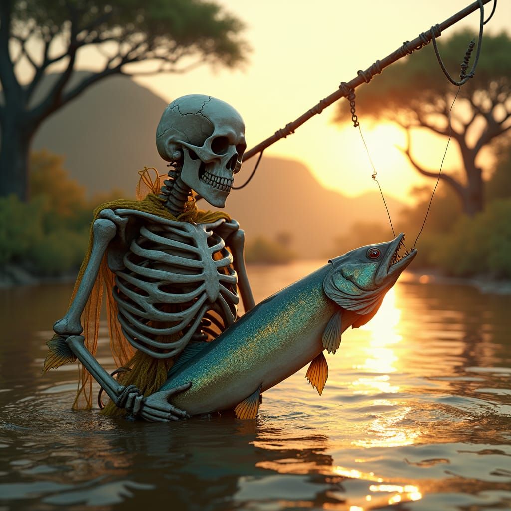 Savanna Skeleton Emerges with Giant Catfish