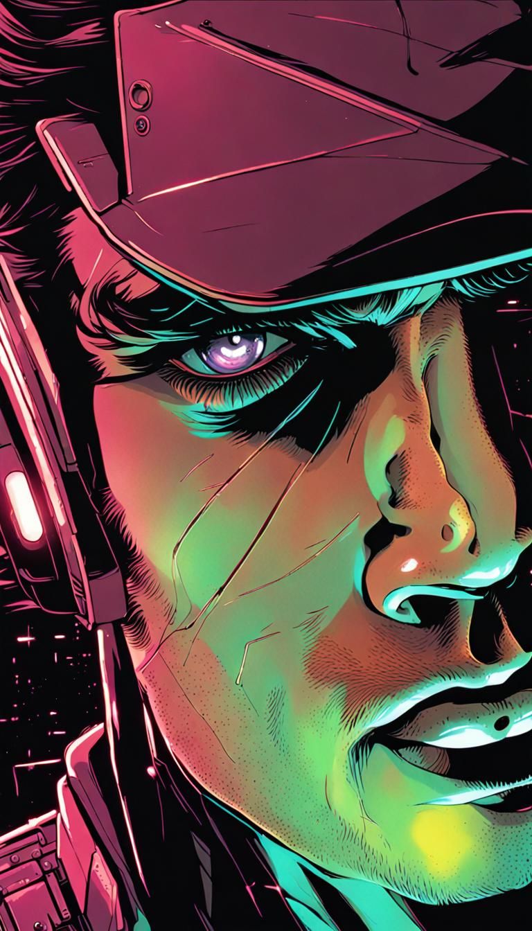 Cyberpunk Face Close-Up in Comic Book Style