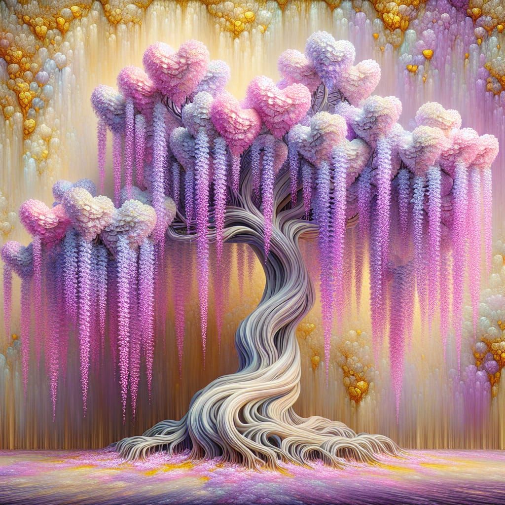 Ethereal Weeping Willow Tree with Pastel Sakura-Inspired Blo...