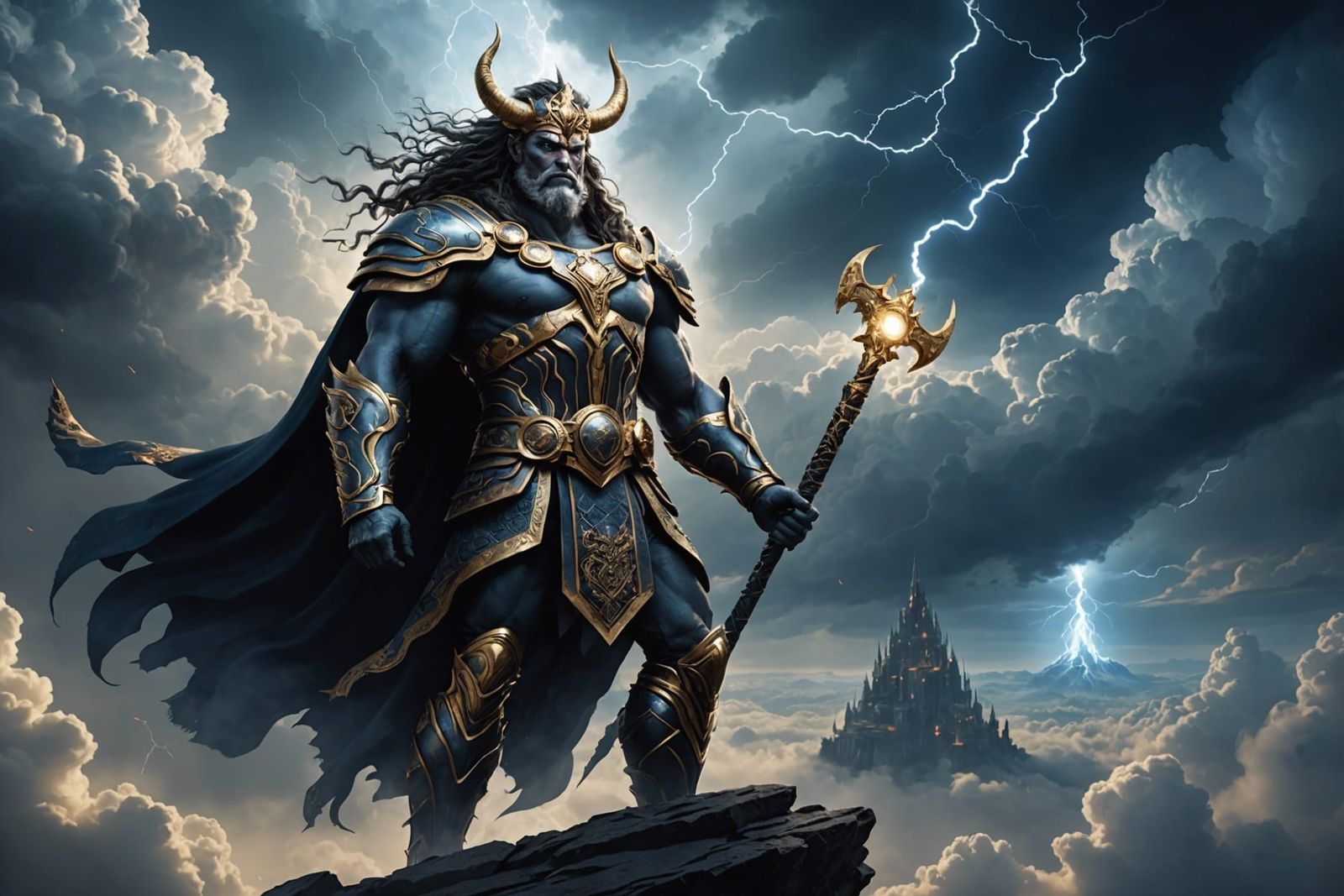 Biopunk Lord Indra Rising Above Clouds