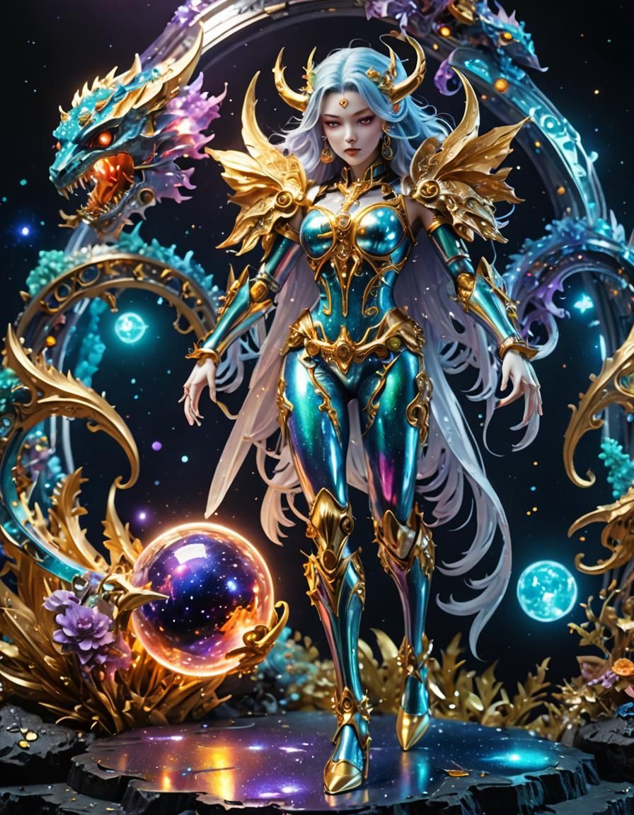 Chimera Girl with Metal Skeleton in Anime Style