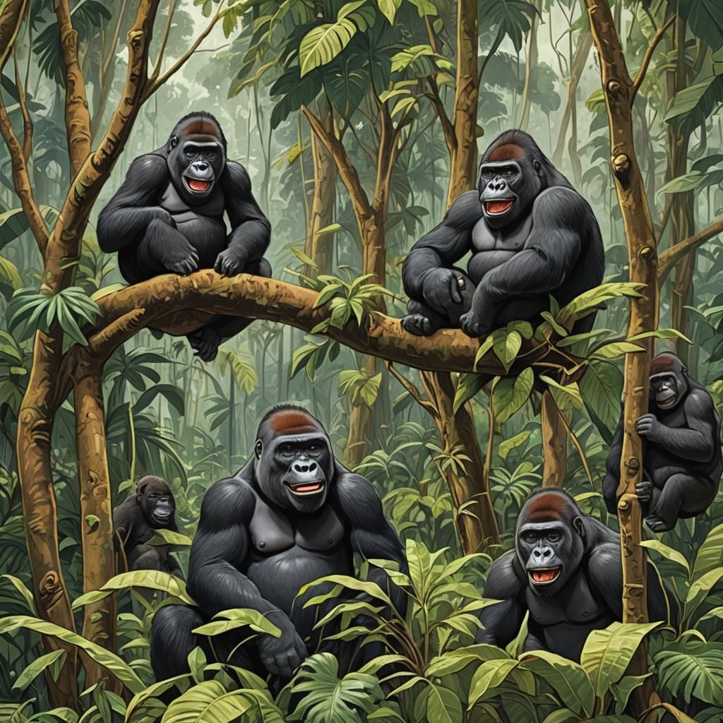 Gorillas Laughing in Amazon Jungle