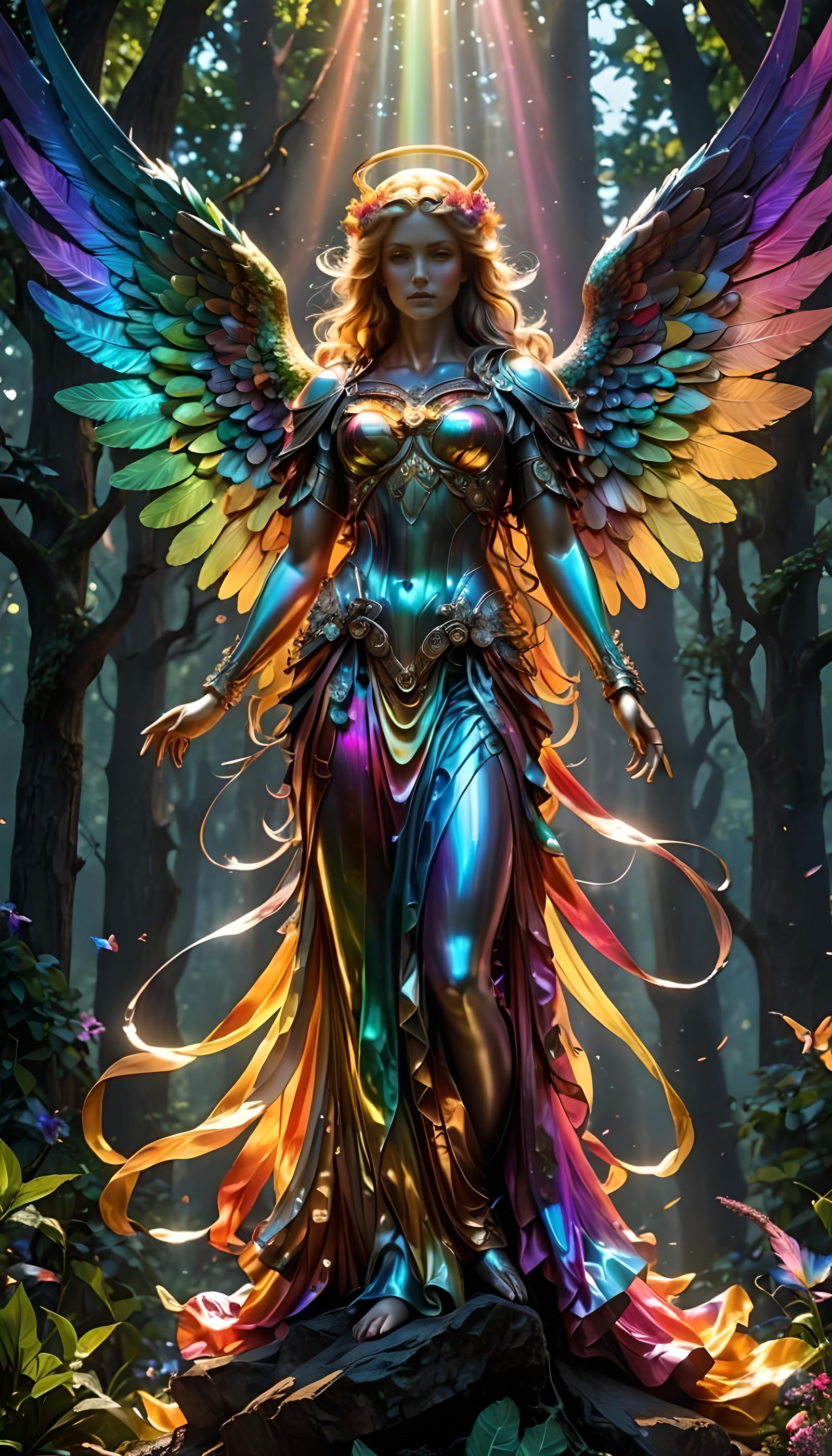 Holographic Rainbow Angel with Prismatic Chromatic Aberratio...