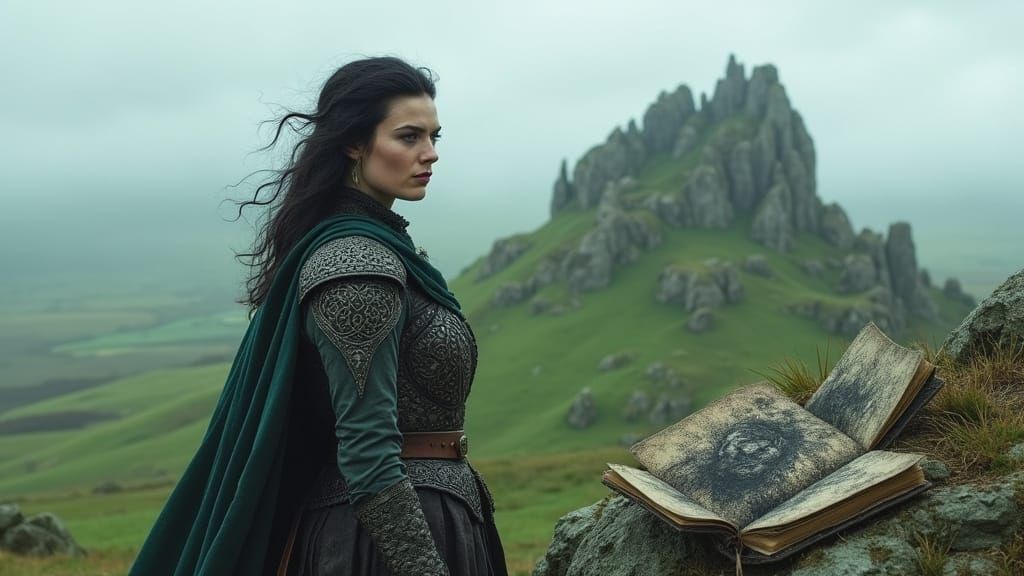 Regal Celtic Warrior Queen on Ancient Irish Landscape