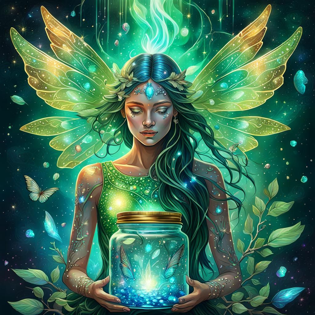 Cosmic Fire Fairy Goddess with Sparkling Wings