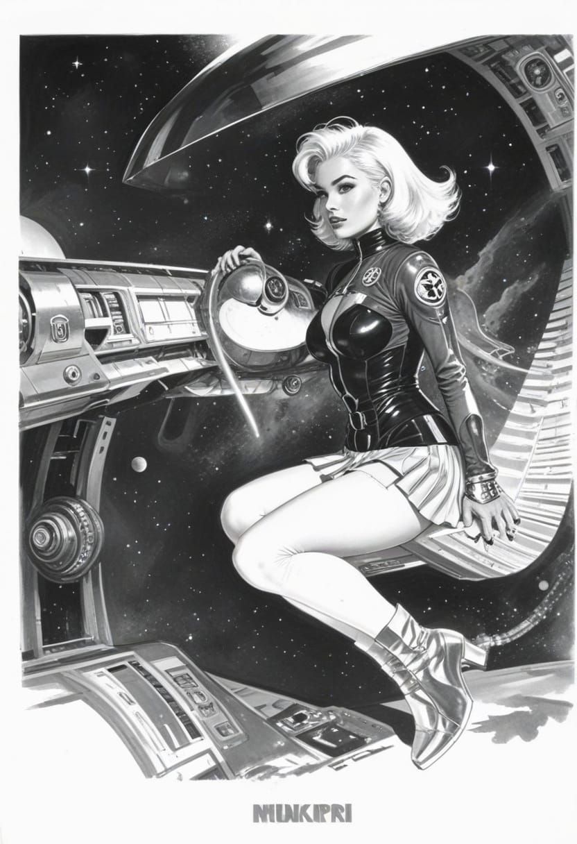 Atompunk Goddess in Retro-Futuristic Space Uniform