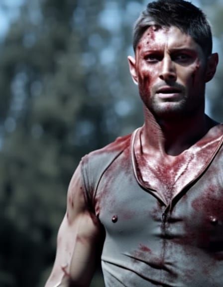 Jensen Ackles Portrait with Blood Splatters in Chiaroscuro