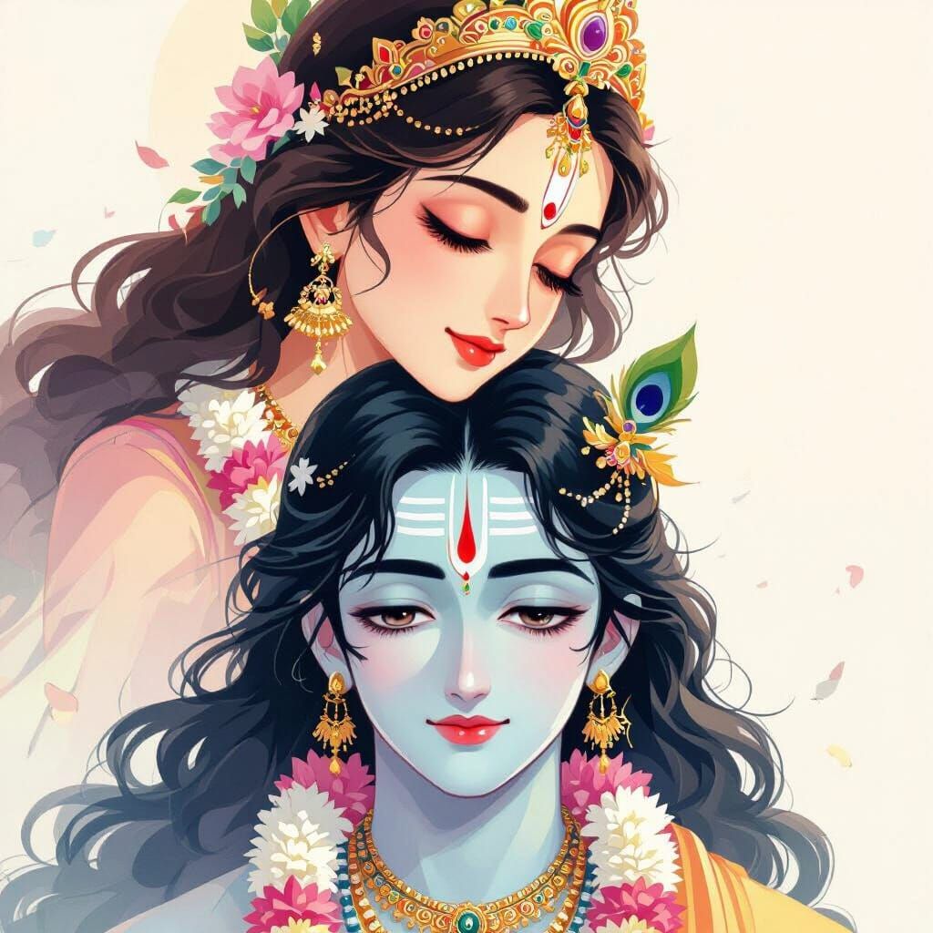 Radha and Krishna in Anime Style with Pastel Hues
