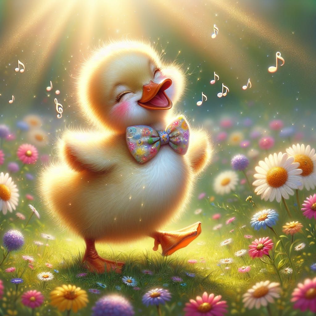 Joyful Duckling Dancing in a Wildflower Meadow