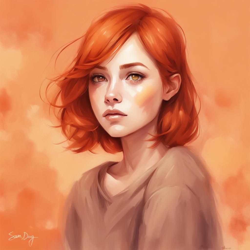 Redhead Girl Portrait in Modern Illustration Style