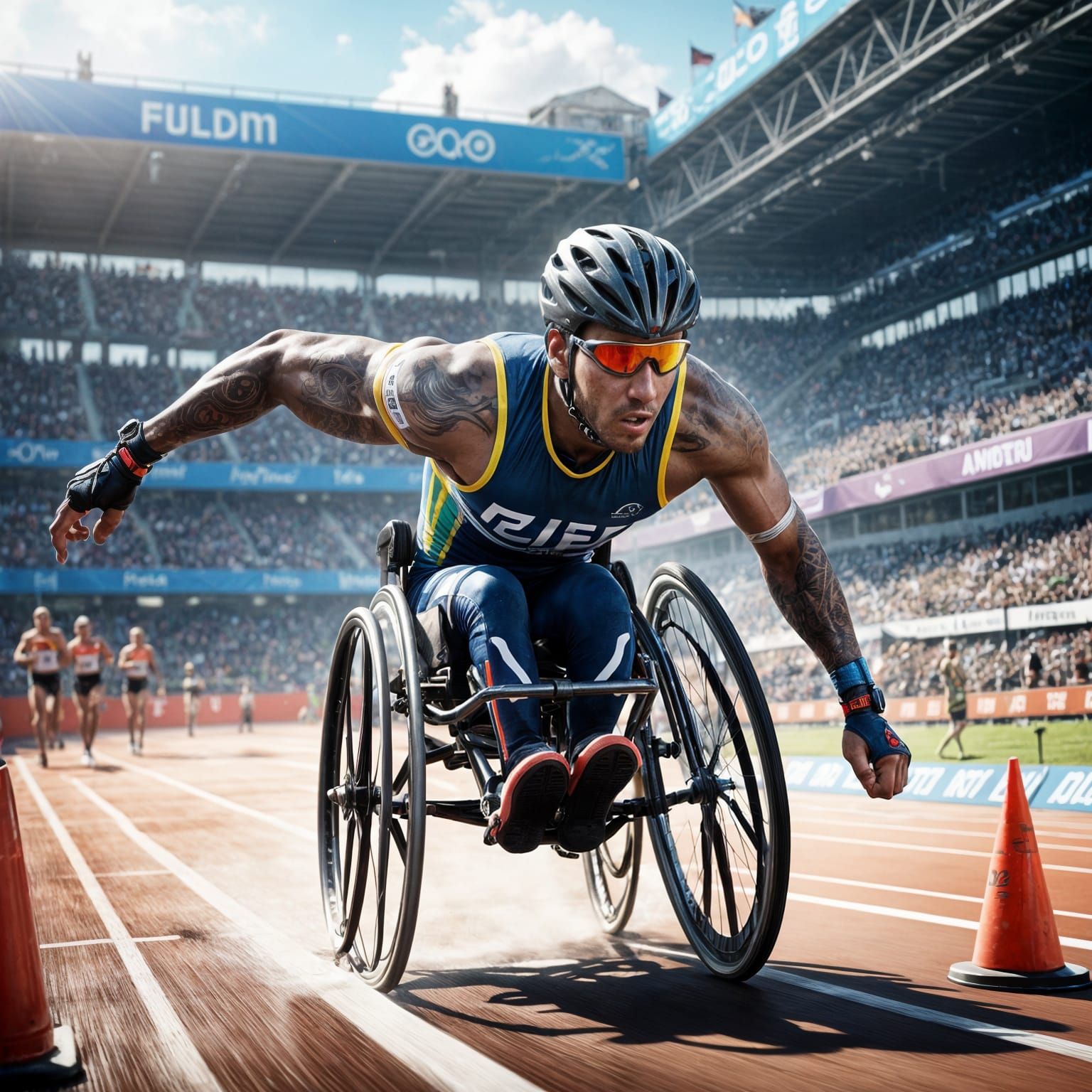 Para-Athlete's Victorious Finish: Detailed Matte Painting