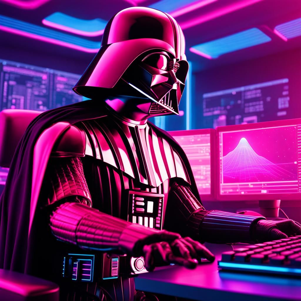 Vaporwave Darth Vader on Apple Computer