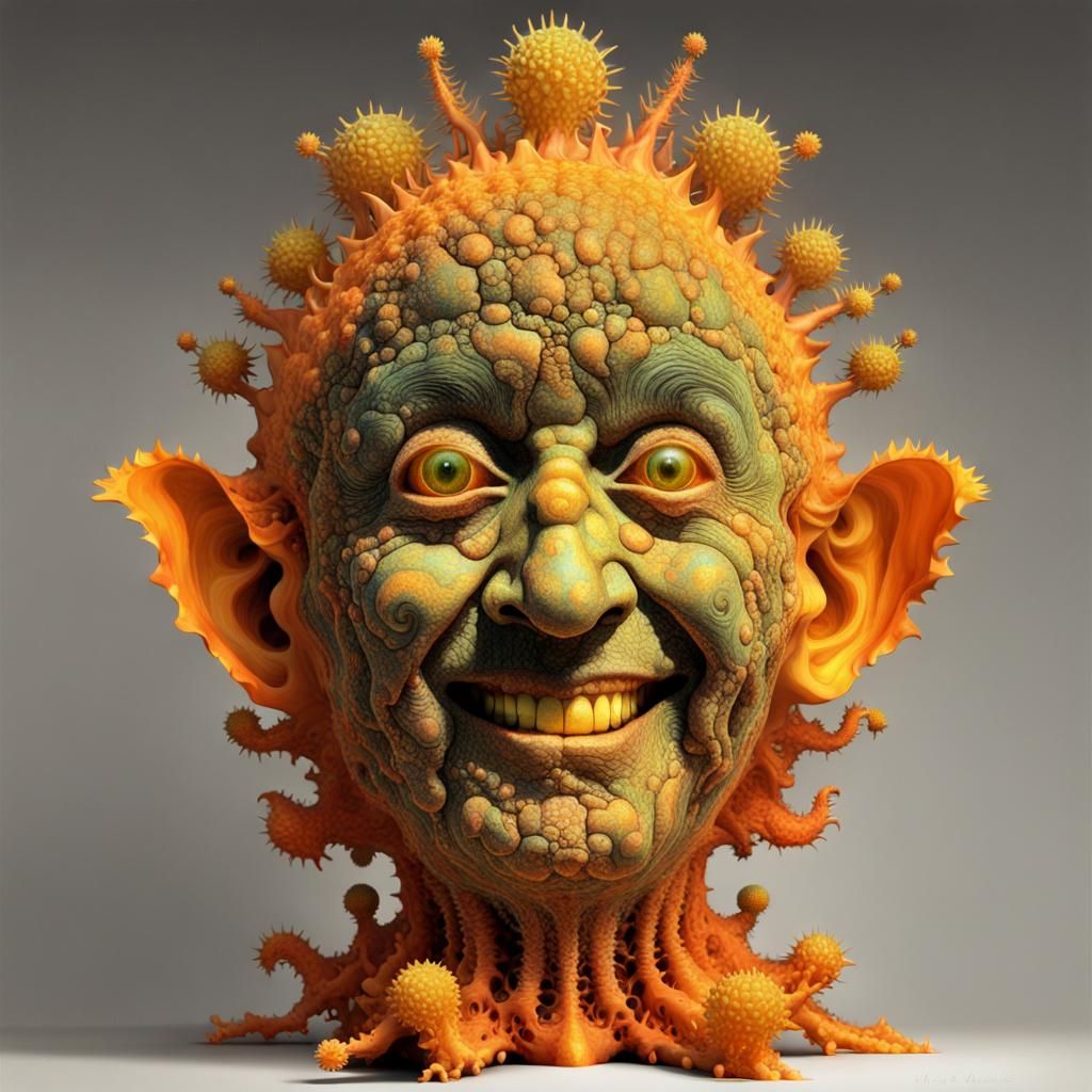 Psychedelic Broccoli Creature Celebrates in Retro Portrait