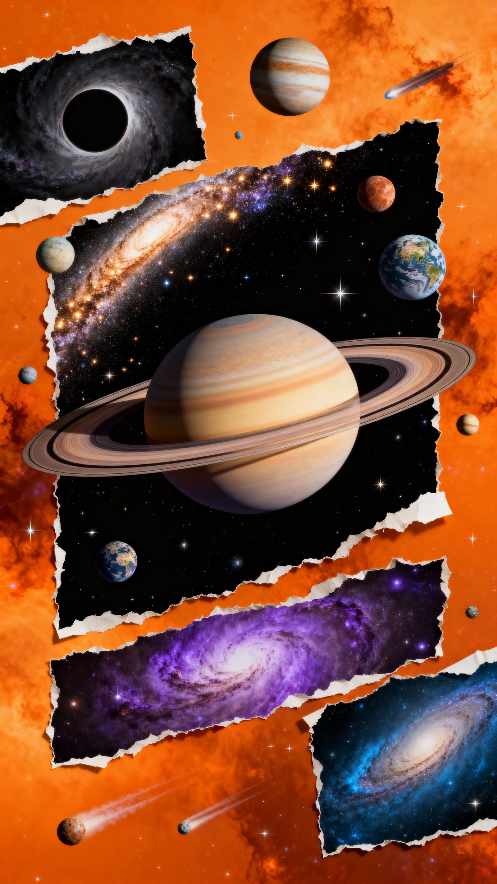Cosmic Collage Wallpaper: Saturn & Nebulae