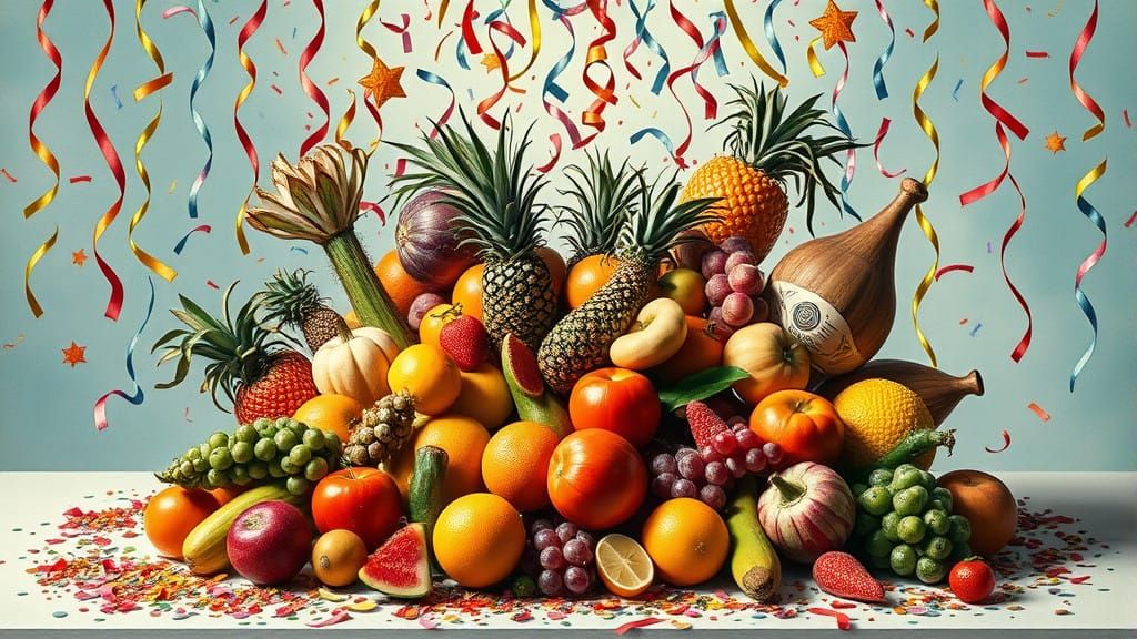 Vibrant Post-Modernist Still Life in a Joyous New Year Celeb...