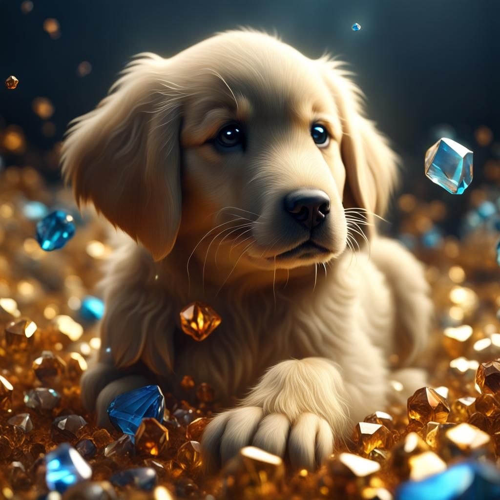 Crystalline Golden Retriever Puppy: Fantasy Concept Art