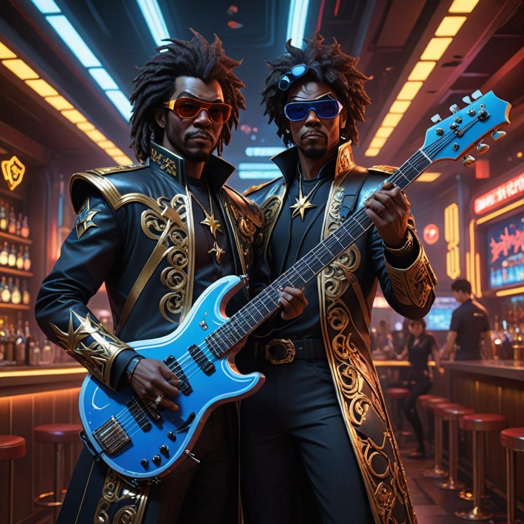 Bootsy Collins and Wes Crusher in Futuristic Neon Bar Scene
