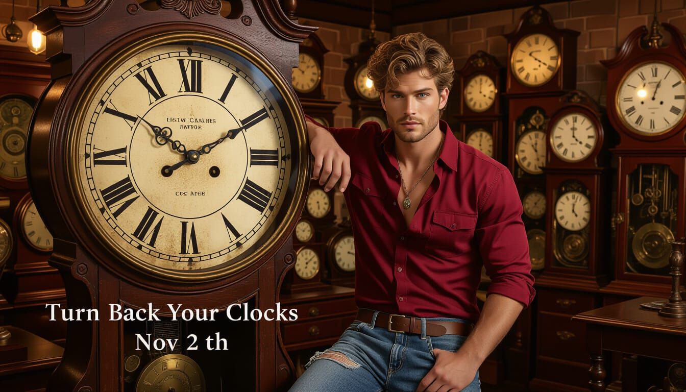 Attractive Man Poses by Antique Clock