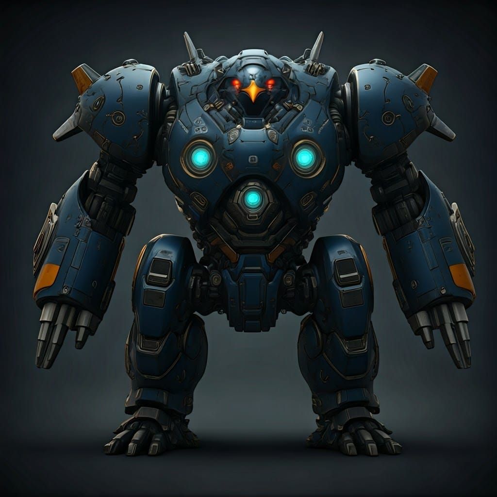 Penguin-Inspired Mega Mecha Robot in Cinematic CGI