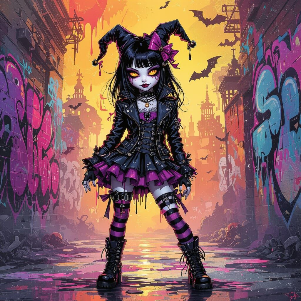 Vibrant Graffiti Art of a Sissy Goth Character