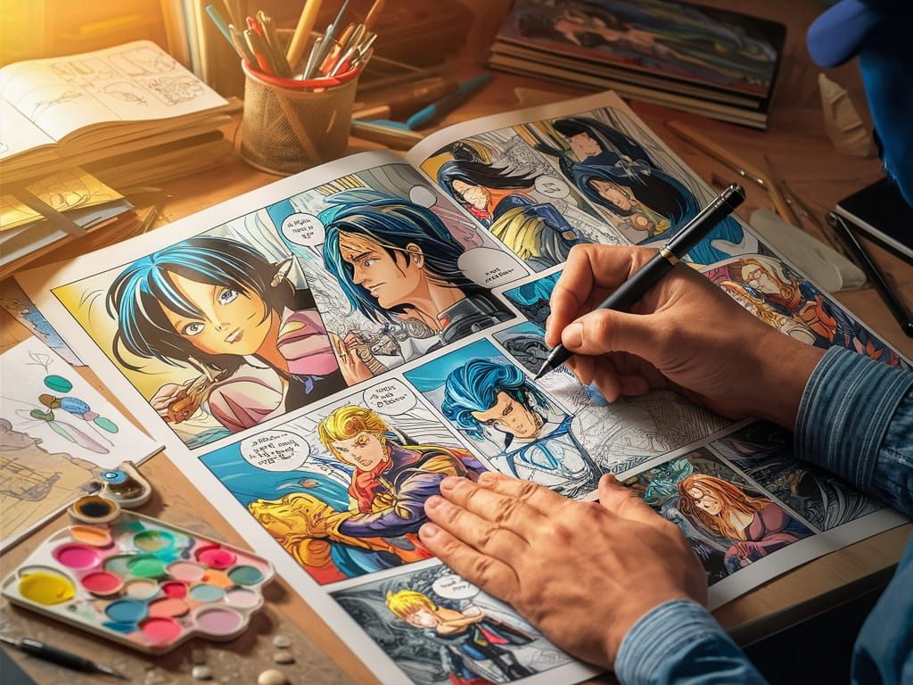 Comic Book Writer in Hergé Anime Style