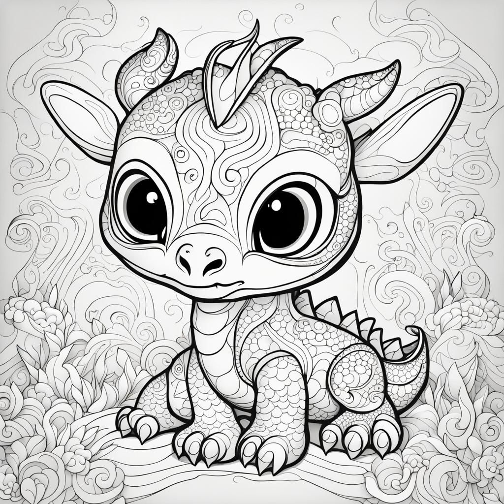 Adorable Little Dragon Coloring Book Page
