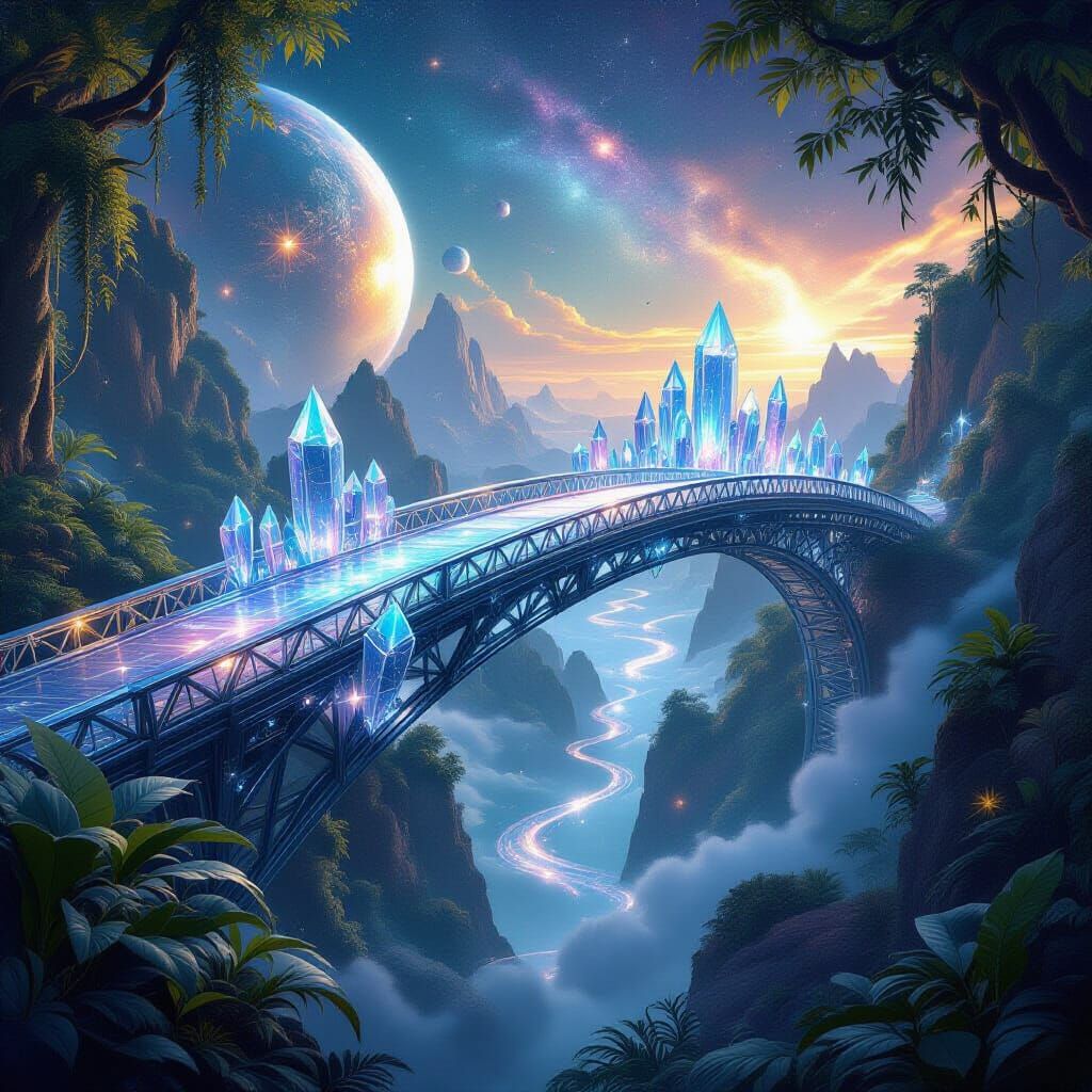 Crystal Bridge Over Stardust Chasm in Digital Art Style