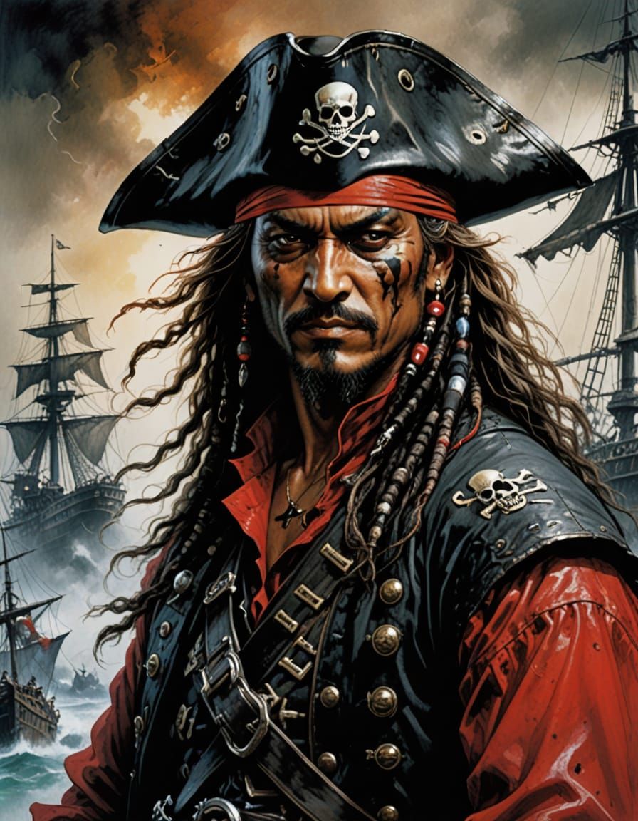 Pirate Portrait in Red and Black Art