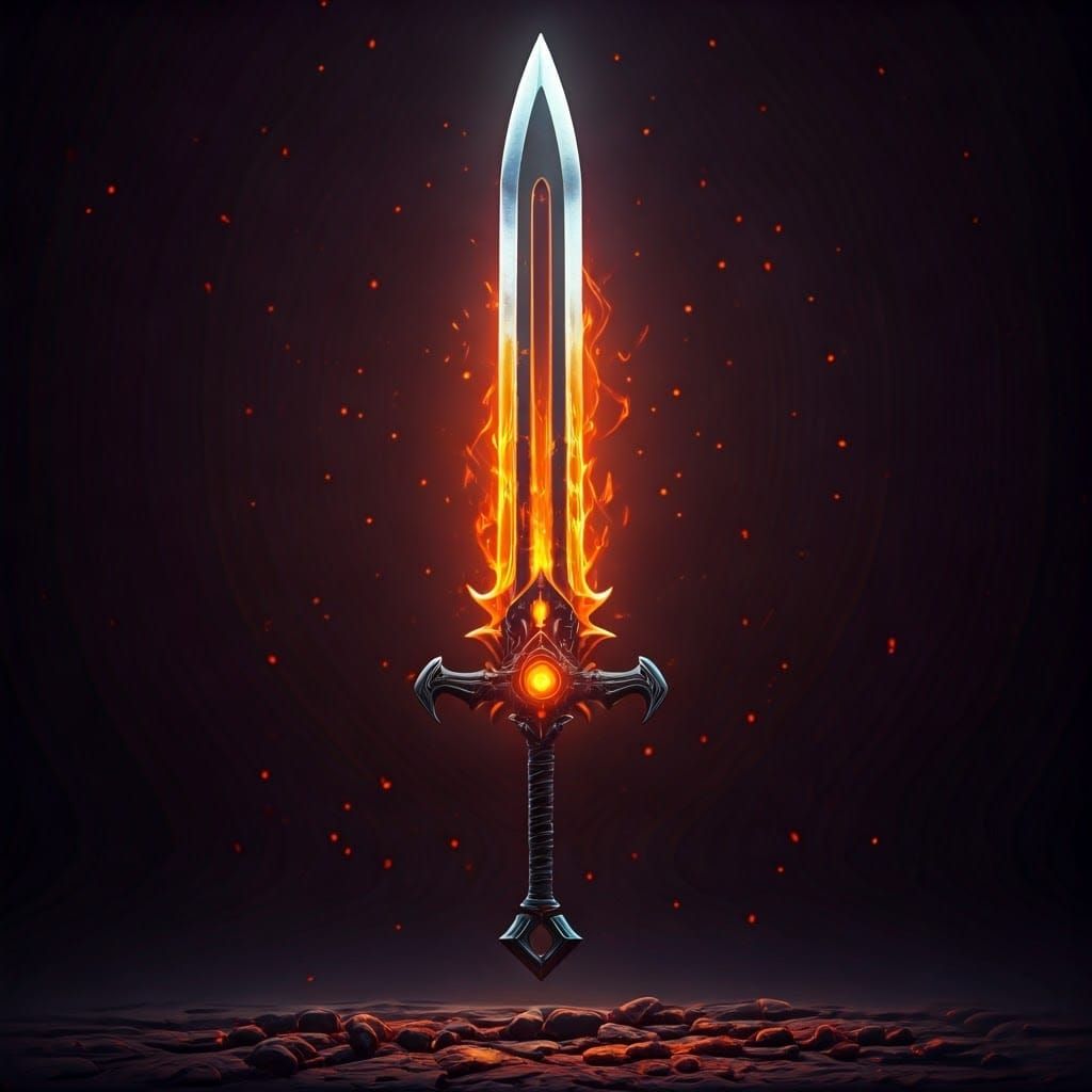 Majestic Fire Sword in Futuristic Style