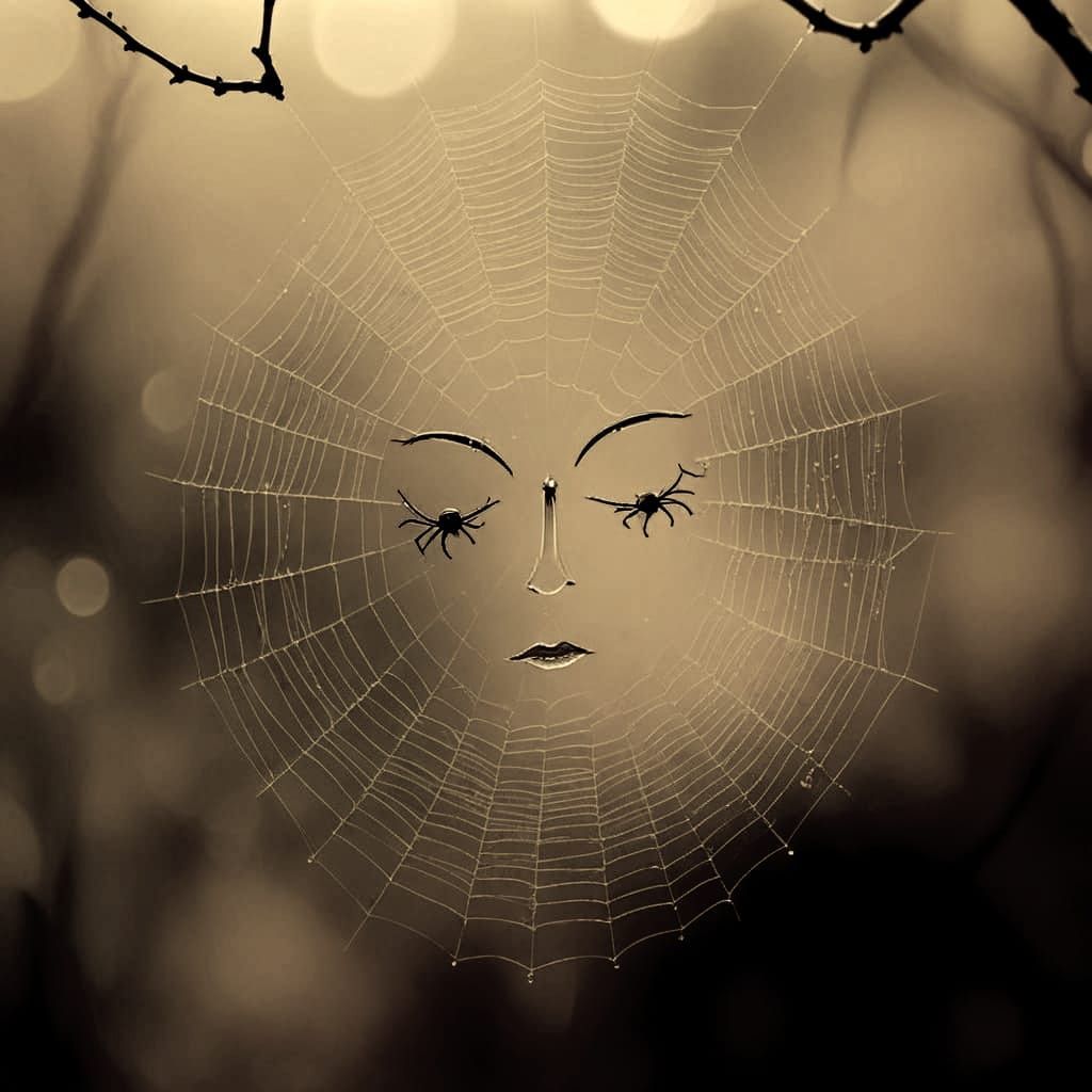 Spider Web Face in Sunrise Tranquility
