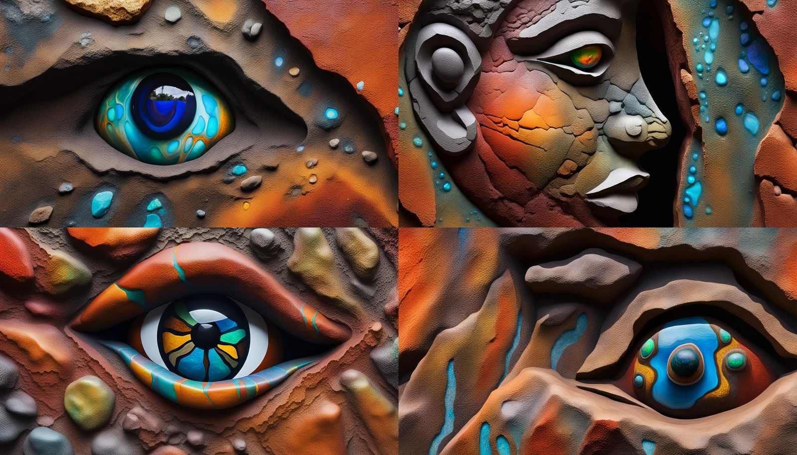 Aboriginal Outback Cave Face with Opal Eye