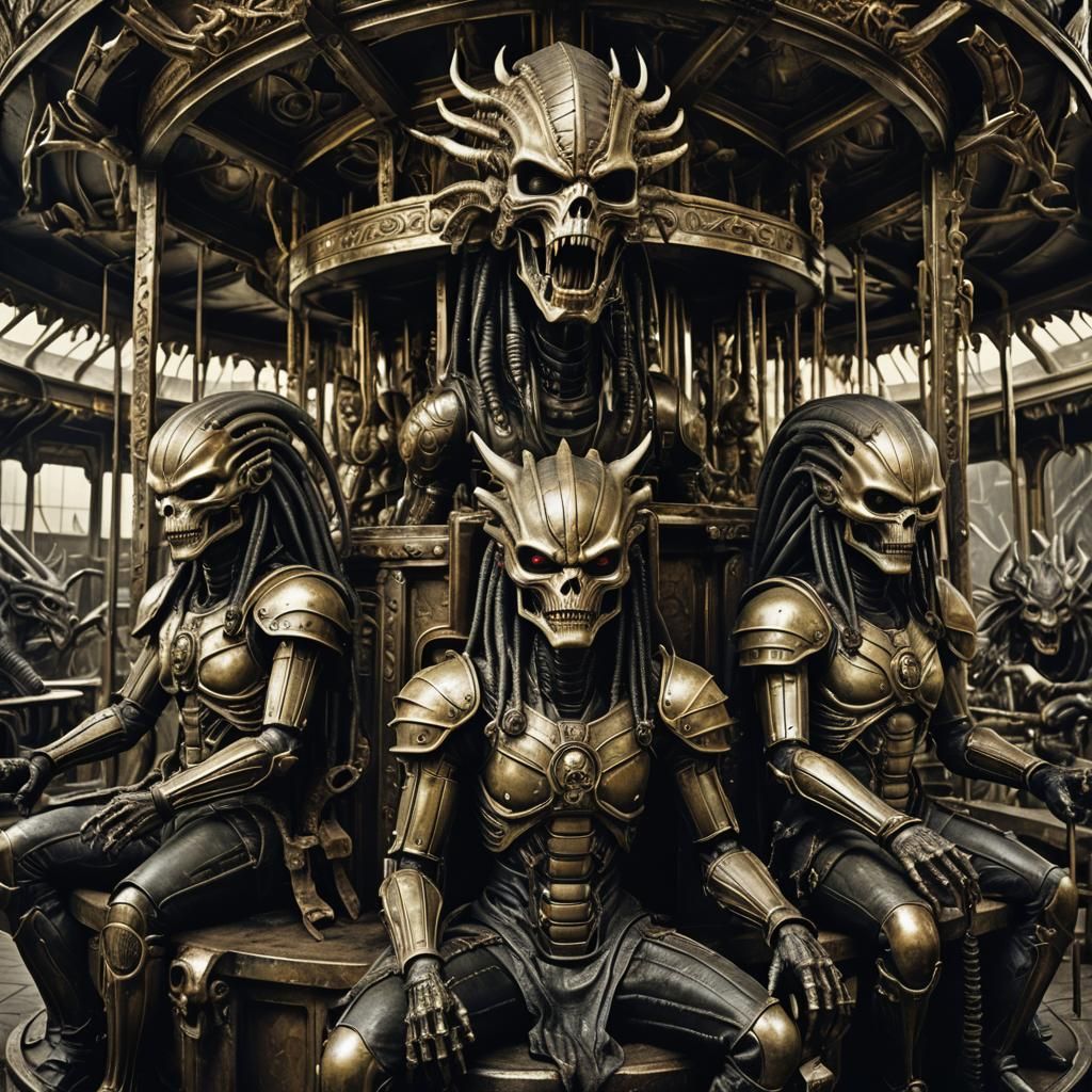 Biomechanical Carousel with Predator Children in Giger Style