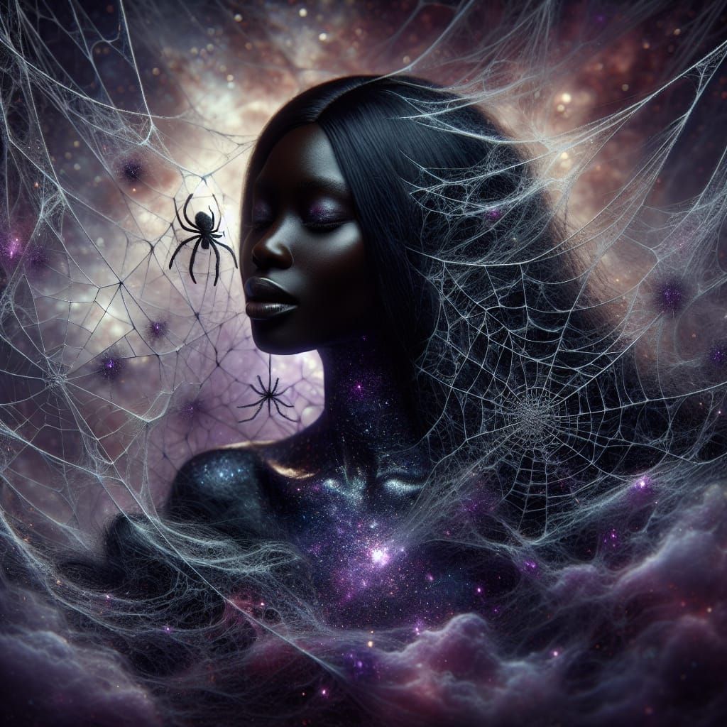 Woman Enmeshed in a Cosmic Spider Web