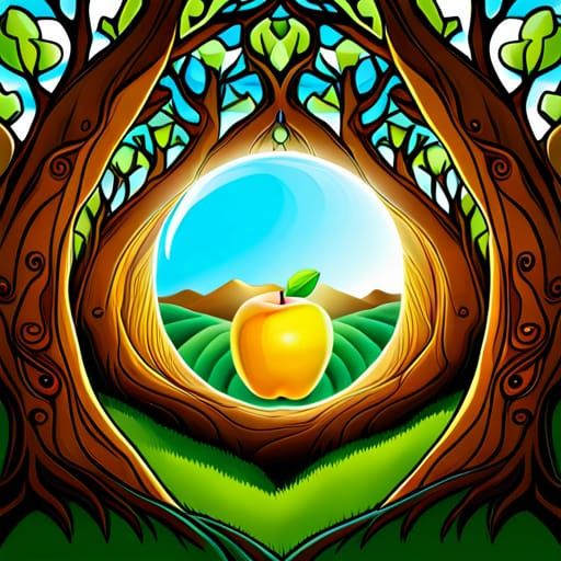 Golden Orchard in Crystal Apple: 3D Fairytale Art