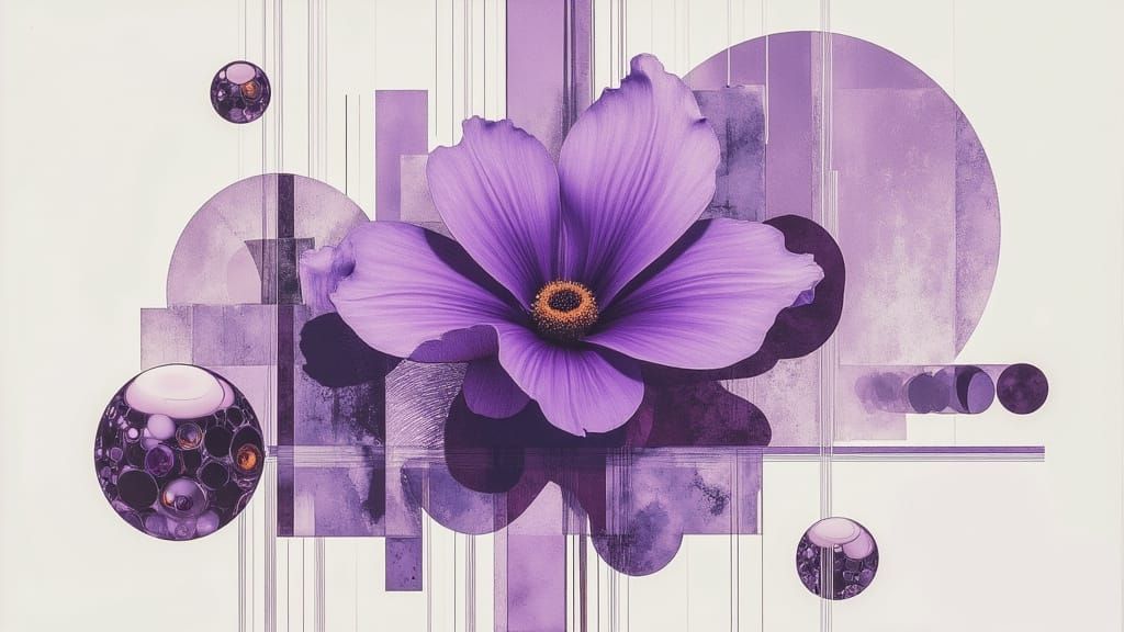 Abstract Purple Flower Collage in Digital Art Style