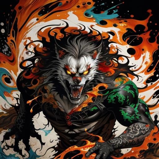 Furious Spectral Werewolf in Liquid Watercolor Style