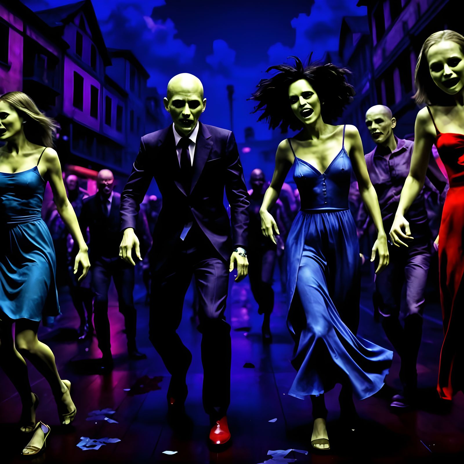 Joyful Undead Couple Dancing at Zombie Prom