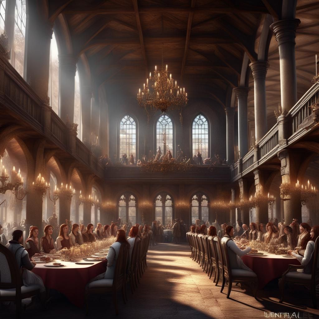 Grand Castle Dining Hall in Detailed Matte Painting